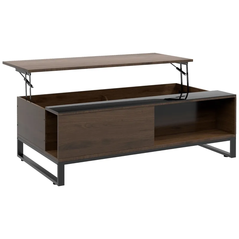 Lyftbord 102 × 58 × 35,5 cm, valnöt och svart glas